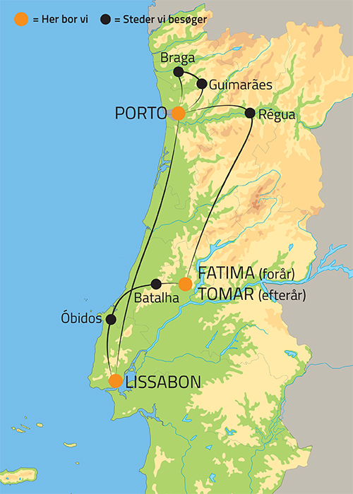 Kort over rejsen Klassiske Portugal